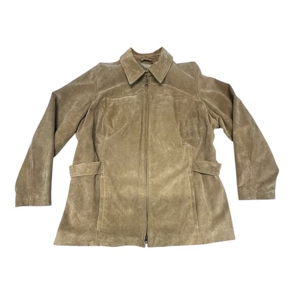 Vintage Y2K Eddie Bauer Seattle 1X Suede Women's Tan Suede Full Zip Jacket - Picture 1 of 13
